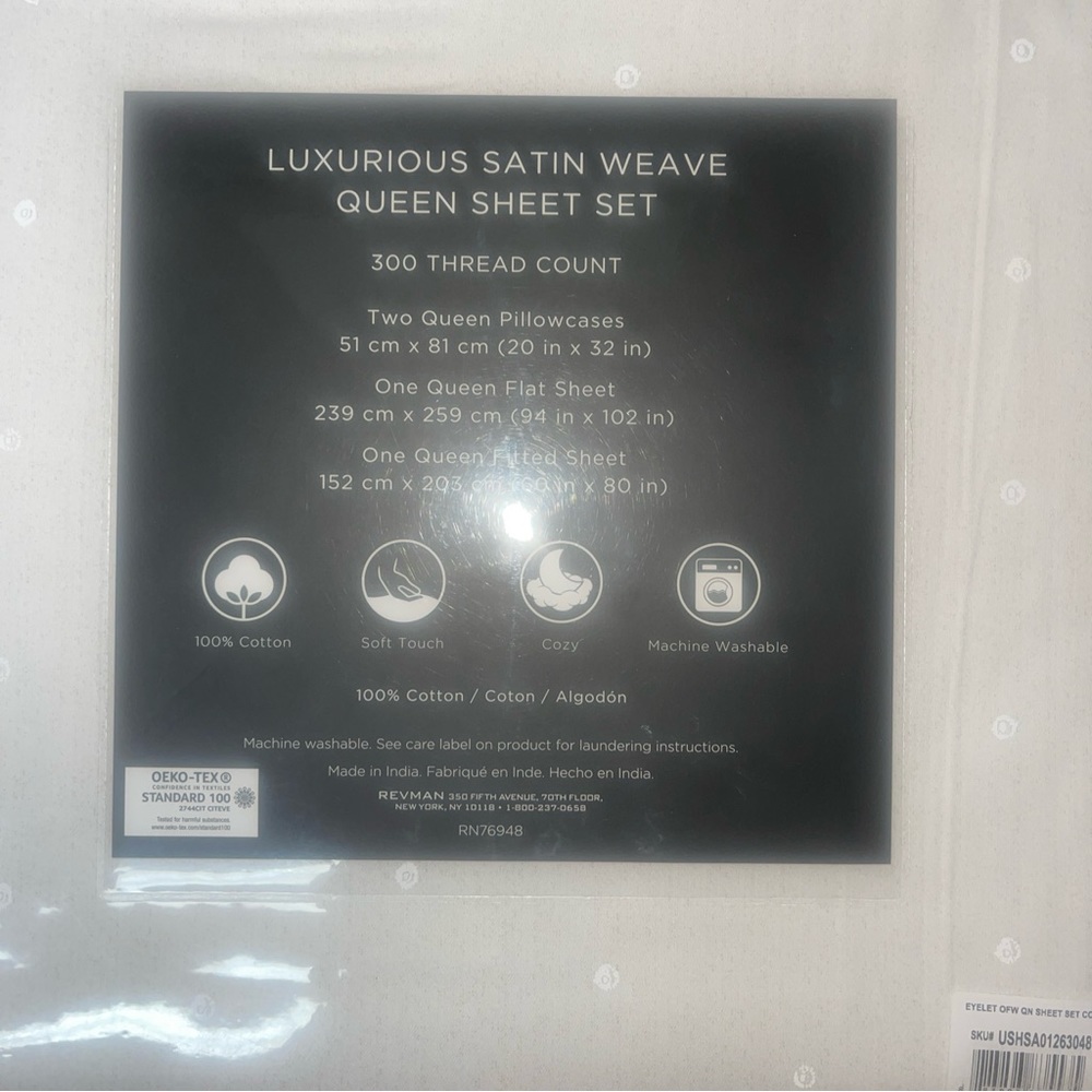 Vera Wang Luxurious Satin Weave Eyelet Off White 4 Pc Queen Sheet Set Cotton NWT - Picture 7 of 14